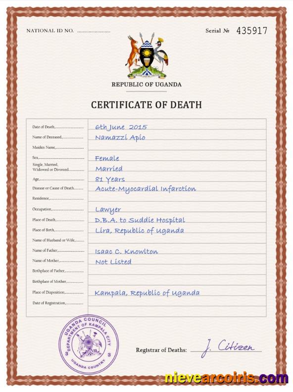 Uganda vital record death certificate